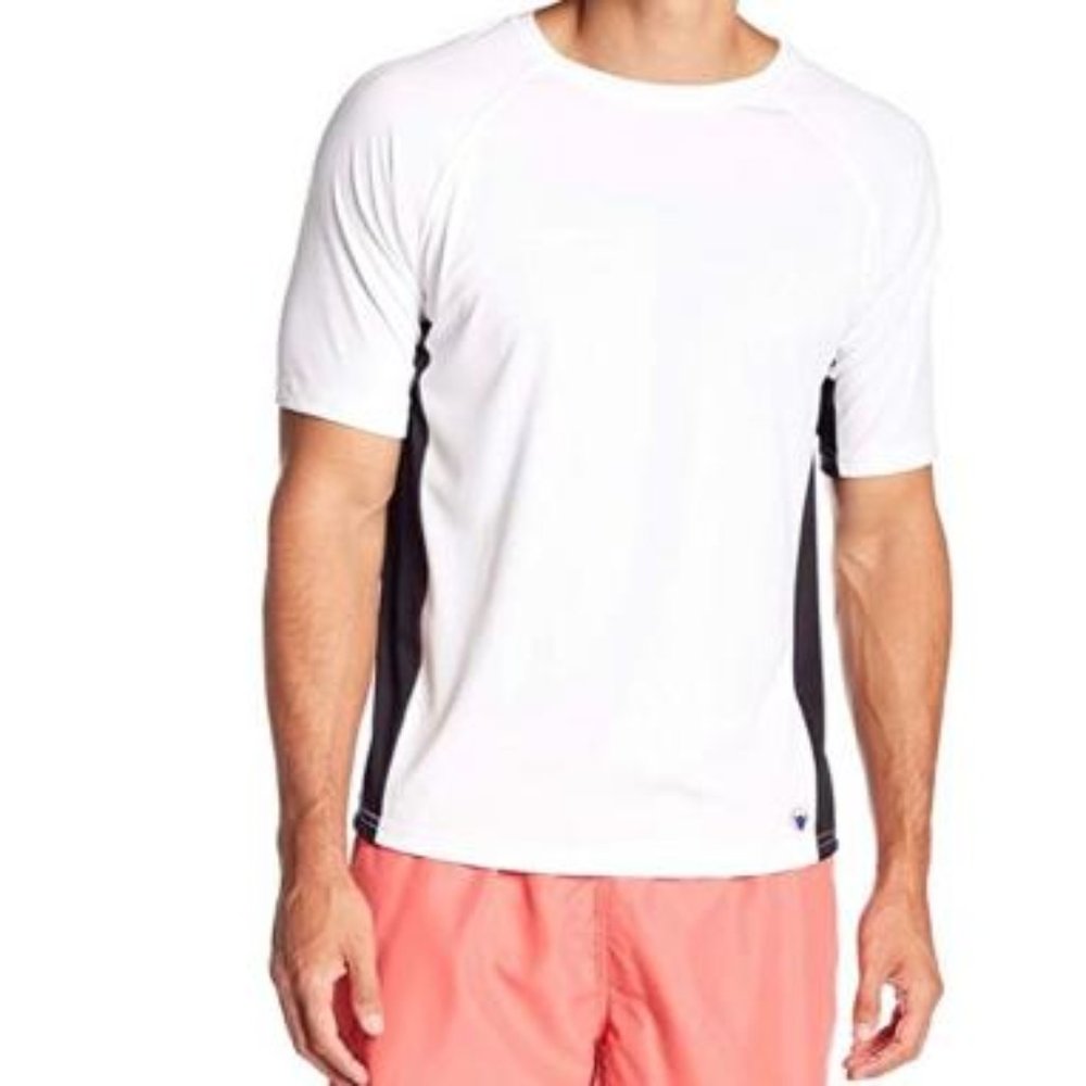 Swim Shirt -Short Sleeve Quick Dry White/Black Med - Picture 1 of 4